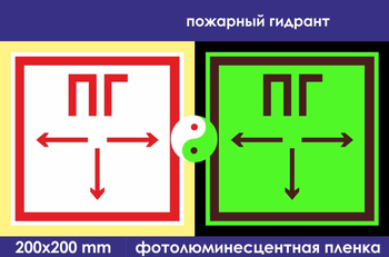 F09 пожарный гидрант (фотолюминесцентная пленка, 200х200 мм) - Знаки безопасности - Фотолюминесцентные знаки - магазин "Охрана труда и Техника безопасности"